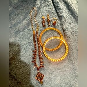 Antique Bohemian Moroccan Encased Garnet Jewelry Wedding 5 piece Set